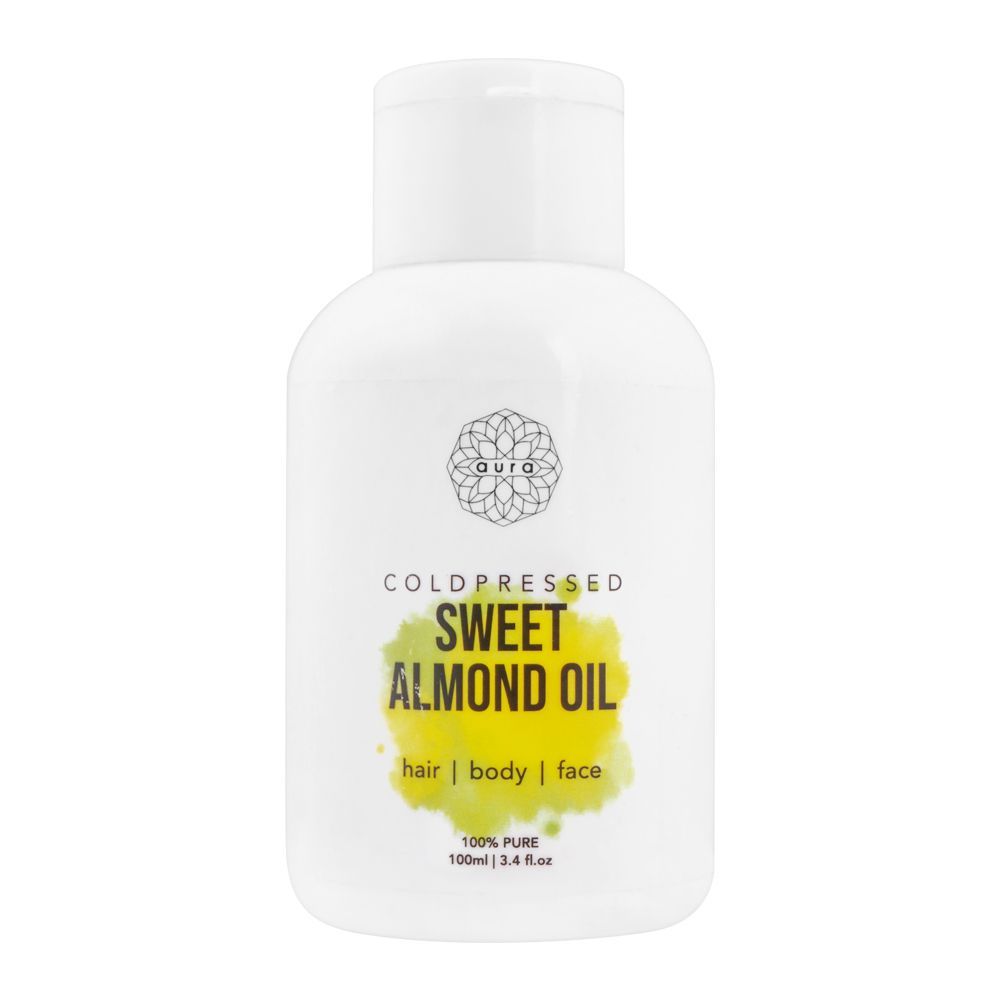 Aura Coldpressed Sweet Almond Oil, Hair + Body + Face, 100ml