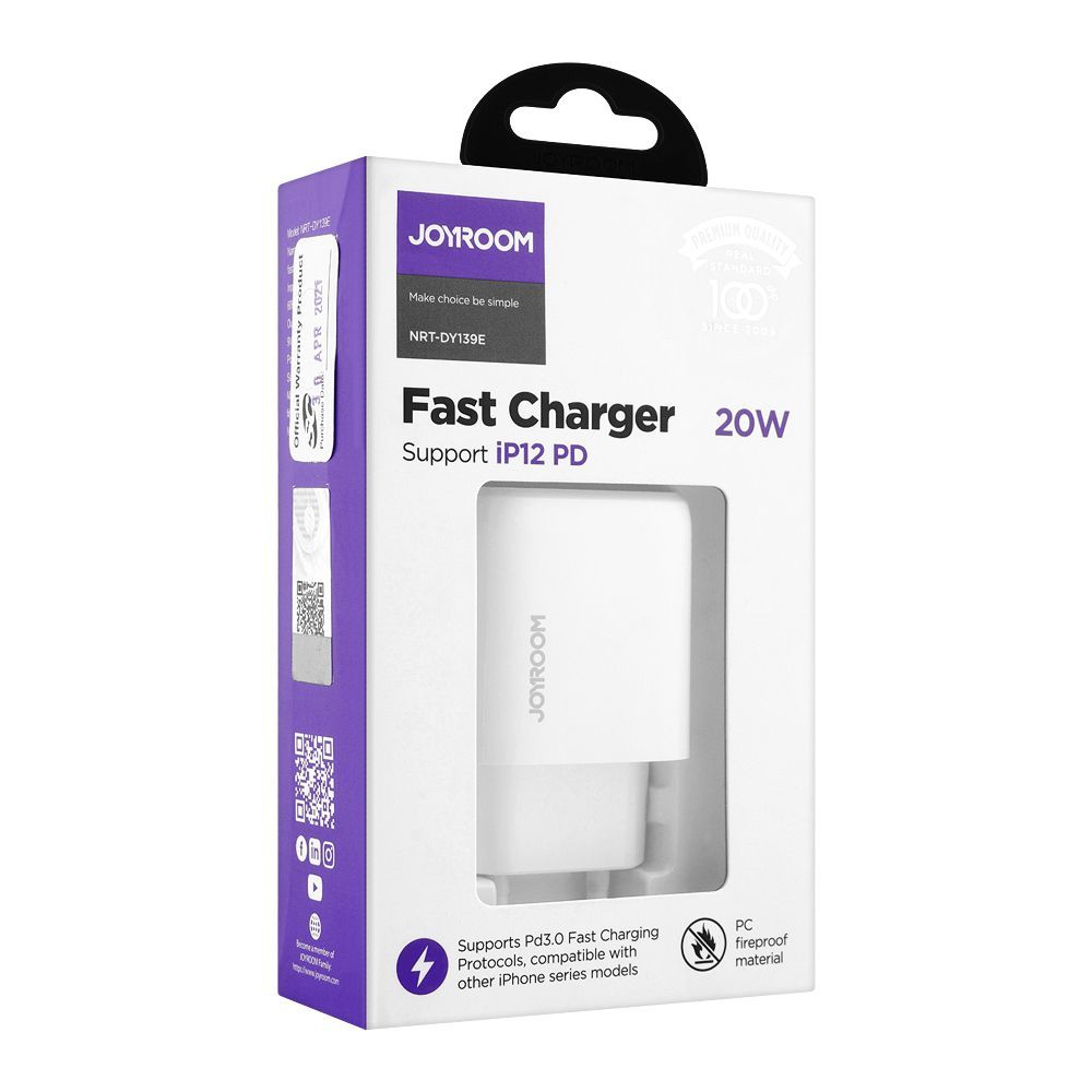 Joyroom Type-C Power Delivery 20W Intelligent Fast Charger, White, NRT-DY139E