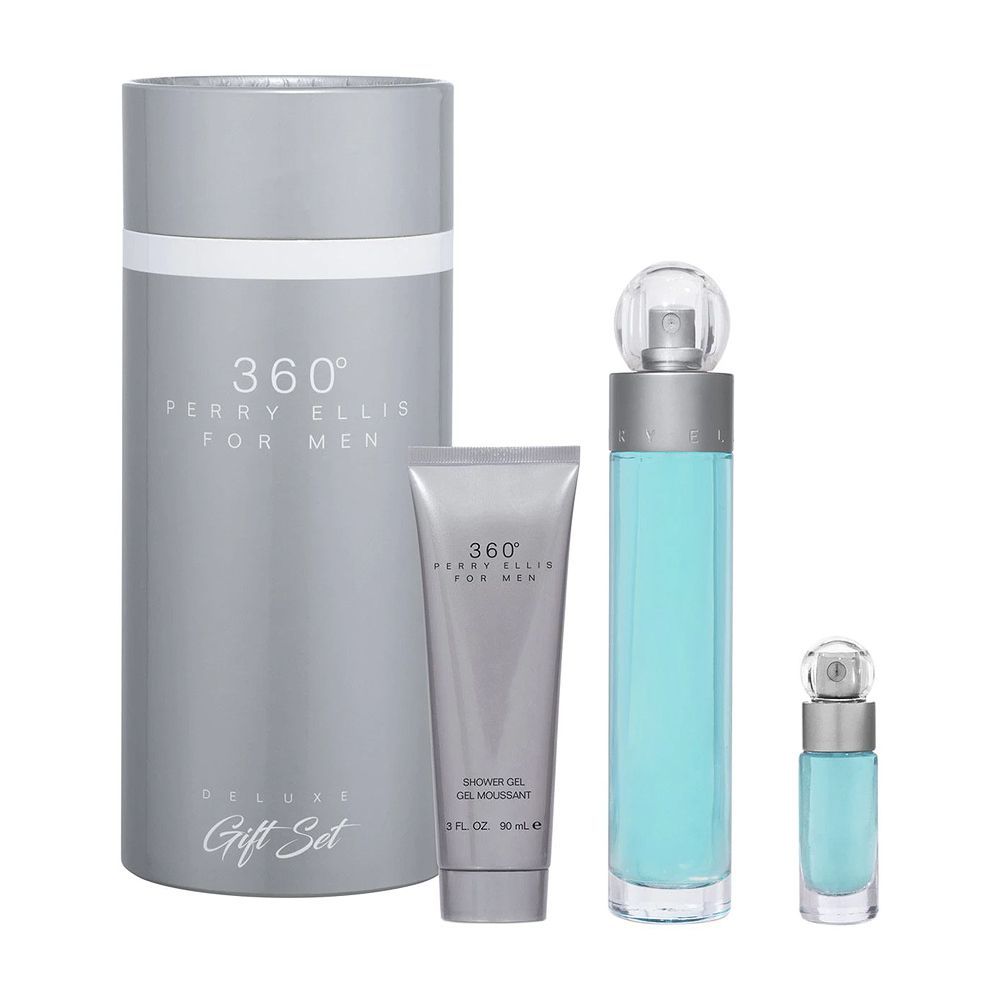 Perry Ellis 360 For Men Perfume Set, EDT 100ml + Body Spray 200ml + Shower Gel 90ml + EDT 7.5ml