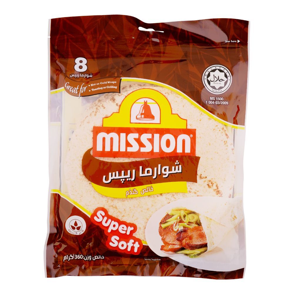 Mission Shawarma Pure Wheat Wraps, 8 Pieces, 360g