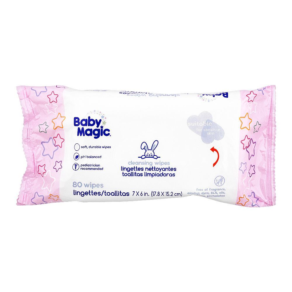 Baby Magic Cleansing Wipes, Fragrance & Alcohol Free, 80-Pack