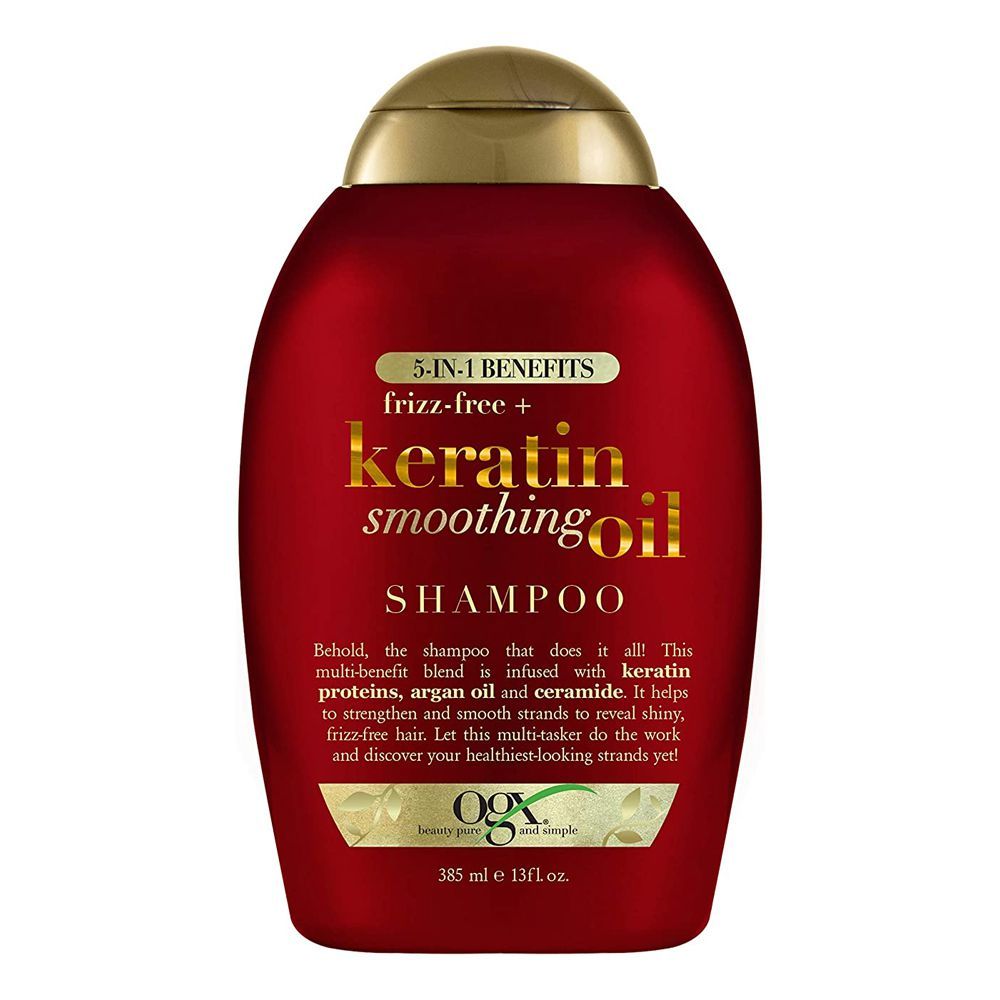 OGX Frizz Free + Keratin Smoothing Oil Shampoo, Sulfate Free, 385ml