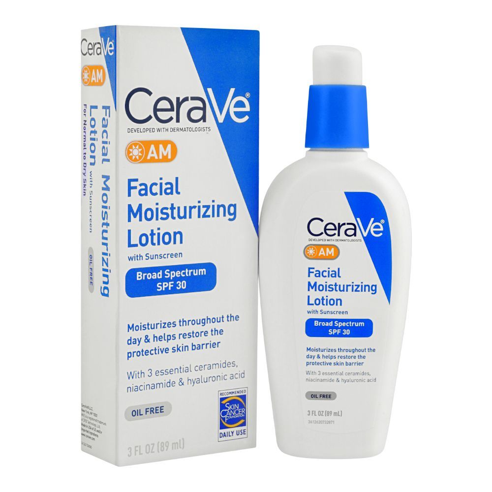 CeraVe AM Oil Free Facial Moisturizing Day Lotion With Sunscreen, 89ml