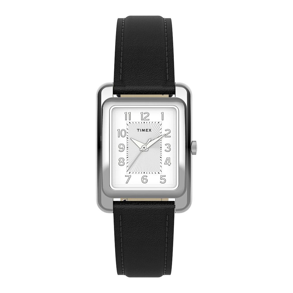 Timex Women's Addison 25mm Black Leather Strap Watch, White Dial, TW2U14500