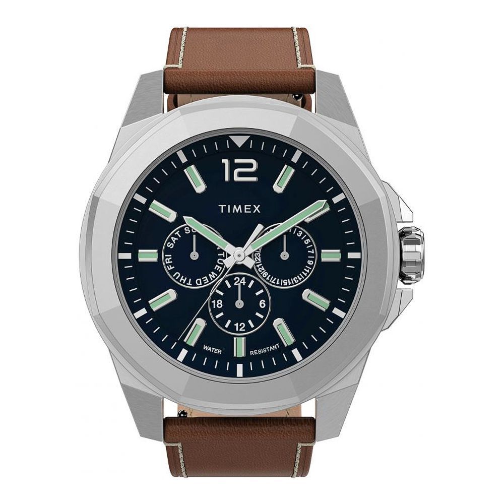 Timex Men's Essex Avenue Stainless Brown Leather Strap Watch, TW2U42800