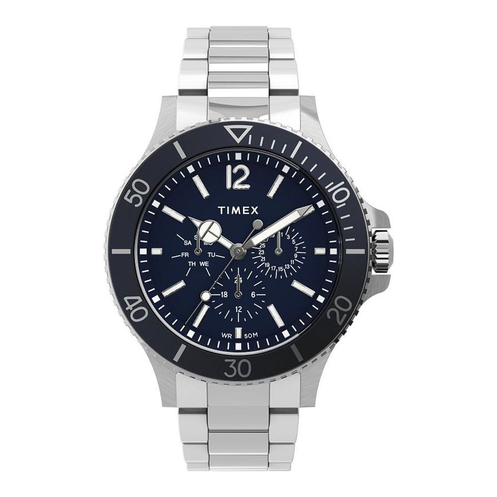 Timex Men's Harborside Multifunction 43mm Stainless Steel Watch, Blue Dial, TW2U13200