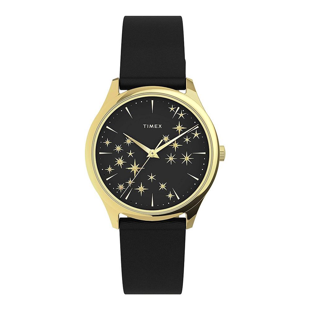 Timex Women's Starstruck 32mm Black Leader Strap Watch, Gold, TW2U57300