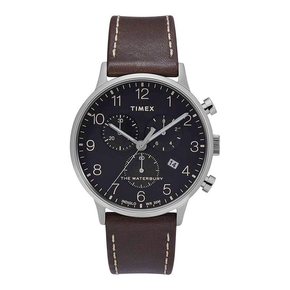 Timex Men's Waterbury Classic Chronograph 40mm Leather Strap Watch, TW2T28200