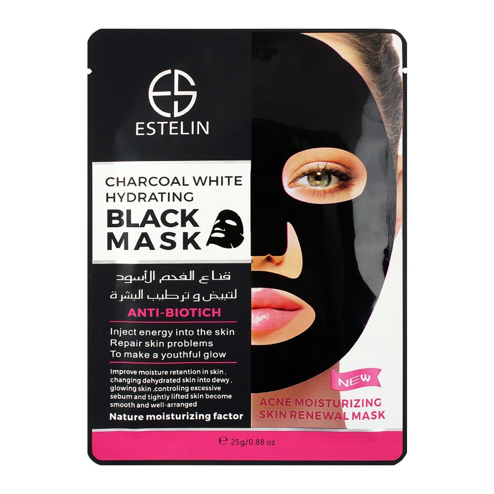 Estelin Charcoal White Hydrating Black Facial Mask, 25g