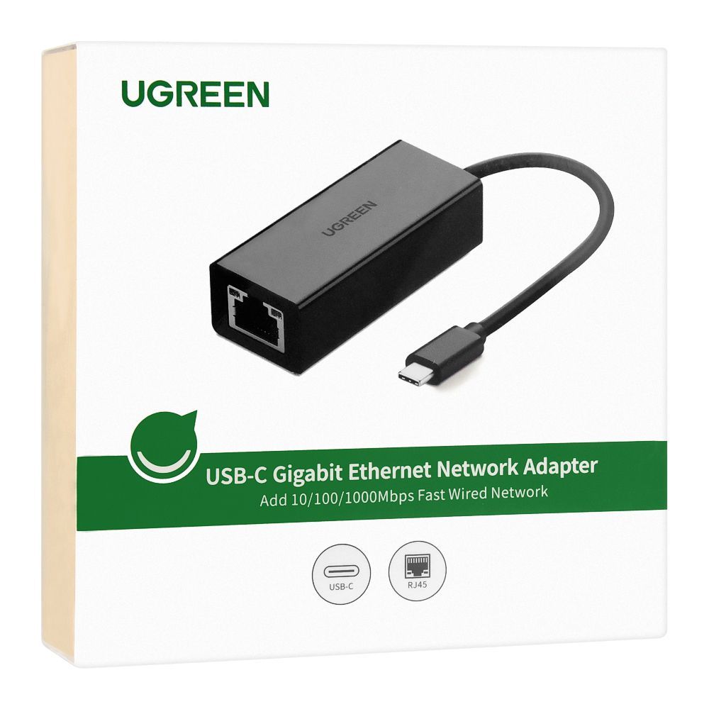 UGreen USB-C Gigabit Ethernet Network Adapter, Black, 50307