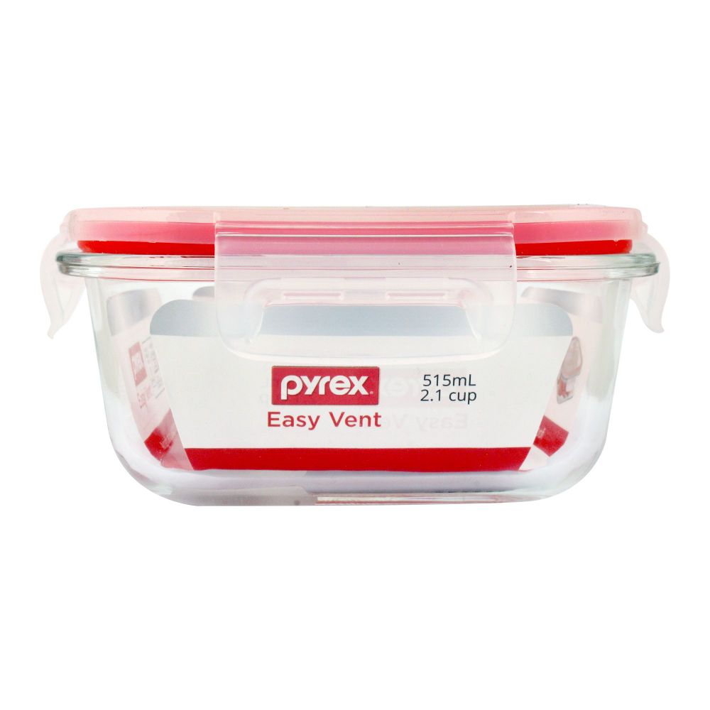 Pyrex Easy Vent Square Glass Food Storage With Lid, 515ml, PX-EV515S