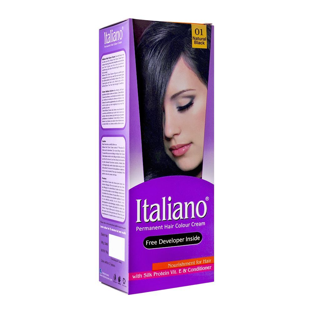 Italiano Permanent Hair Colour Cream, 01 Natural Black