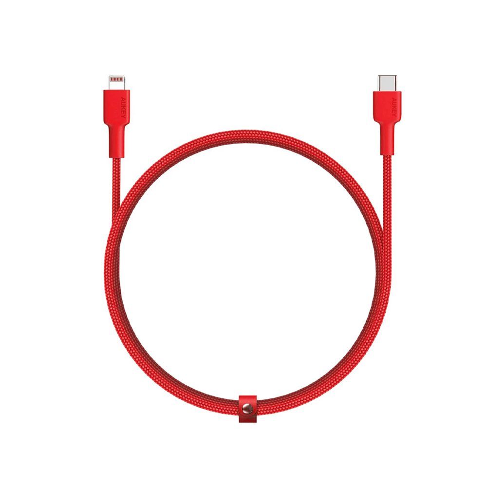 Aukey Braided Nylon Iphone USB-C To Lightening Sync & Charge Cable, 6.6ft, Red, CB-CL2