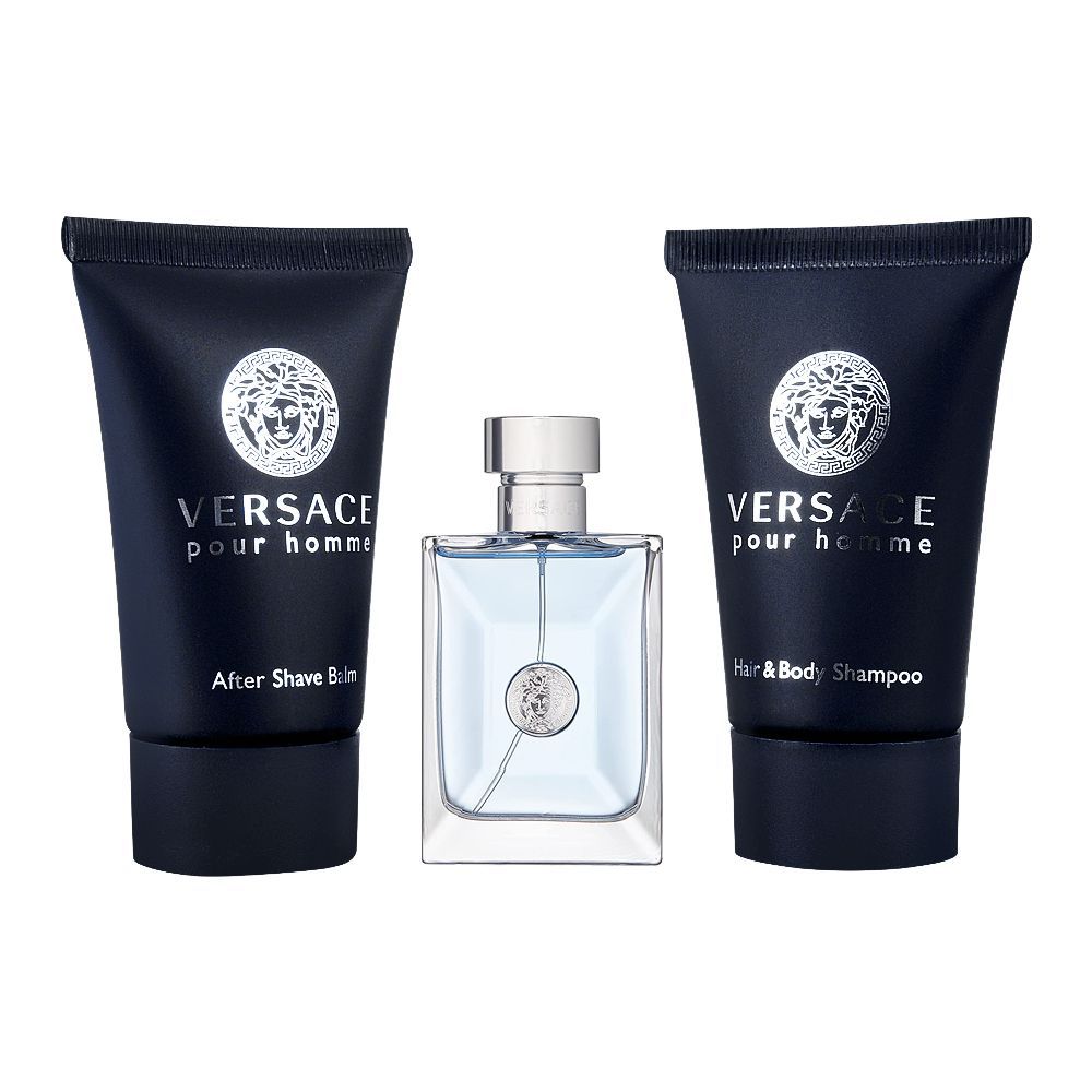 Versace Pour Homme Perfume Set For Men, EDT 5ml+ Shampoo 25ml + After Shave Balm 25ml