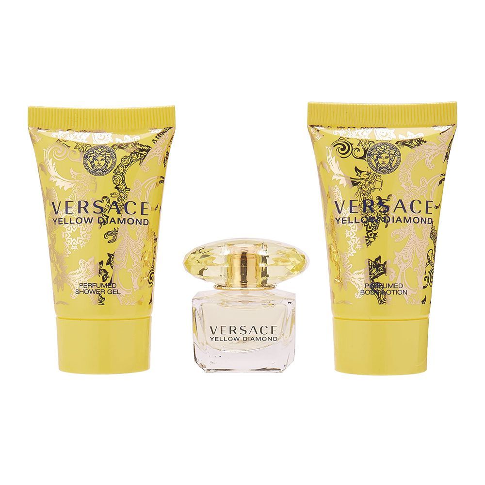 Versace Yellow Diamond Perfume Set For Women, EDT 5ml + Shower Gel 25ml + Body Lotion 25ml