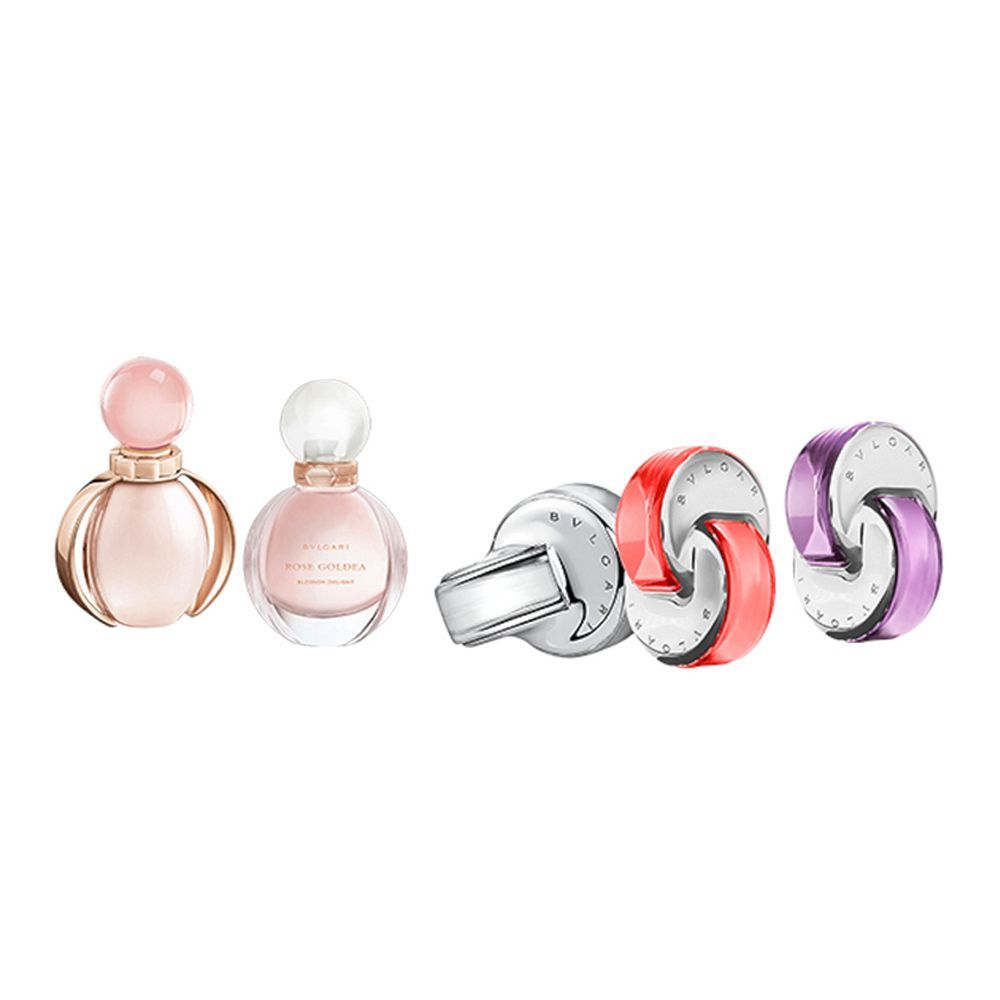 Bvlgari Mini Perfume Set For Women, Rose Goldea EDP 5ml + Blossom Delight EDP 5ml + Crystalline 5ml + Coral 5ml+Amethyste 5ml