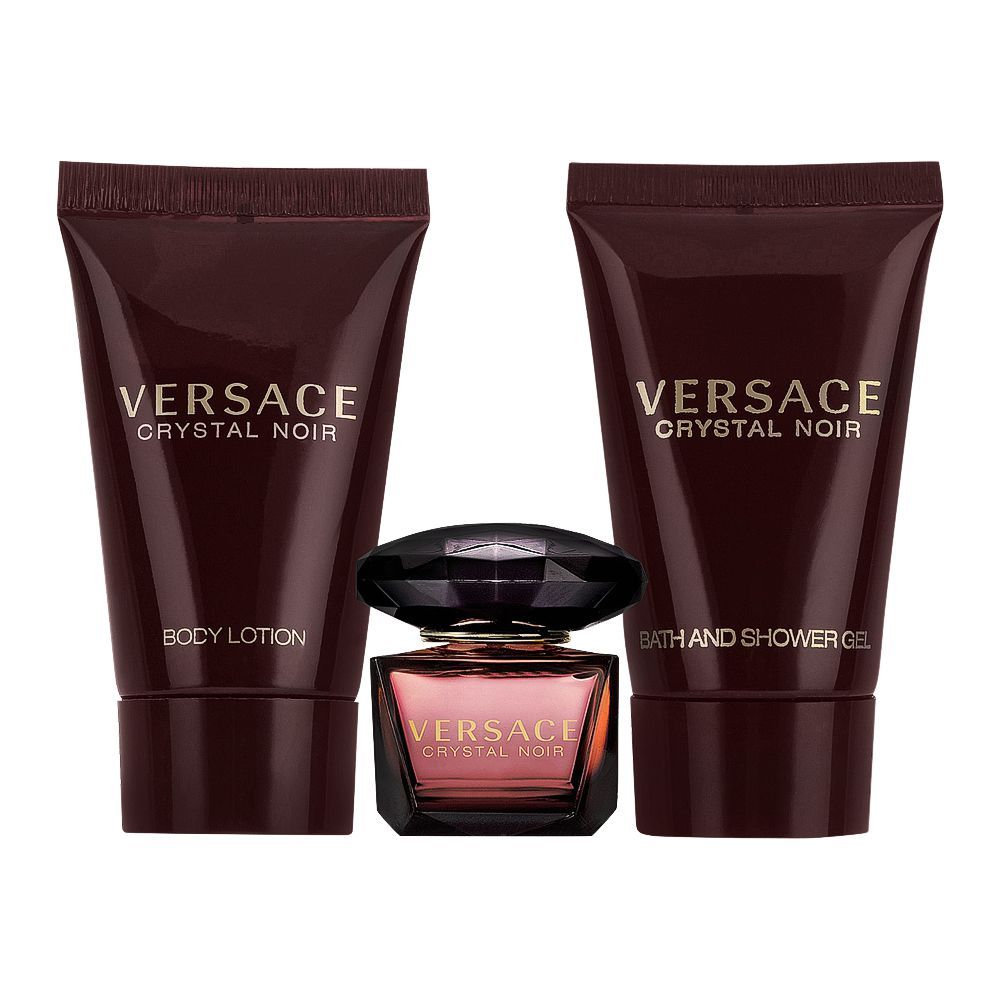 Versace Crystal Noir Perfume Set For Women, EDT 5ml + Shower Gel 25ml + Body Lotion 25ml