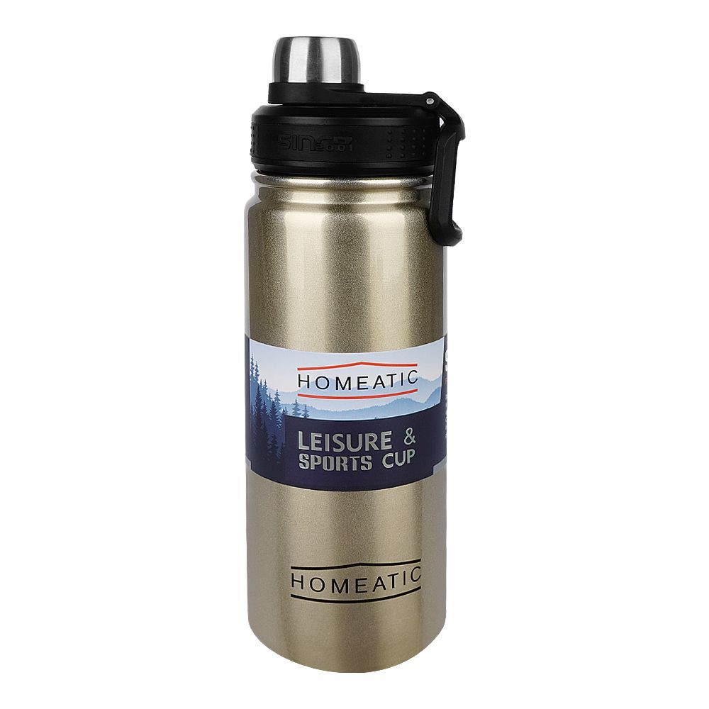 Homeatic Stainless Steel Water Bottle, Leisure & Sports Fashion Cup, 650ml, Golden, KD-859