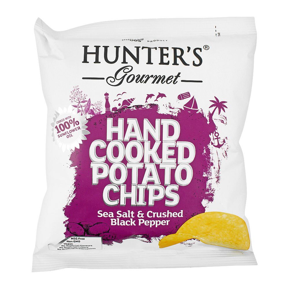 Hunter's Gourmet Sea Salt & Black Pepper Hand Cooked Potato Chips, 40g