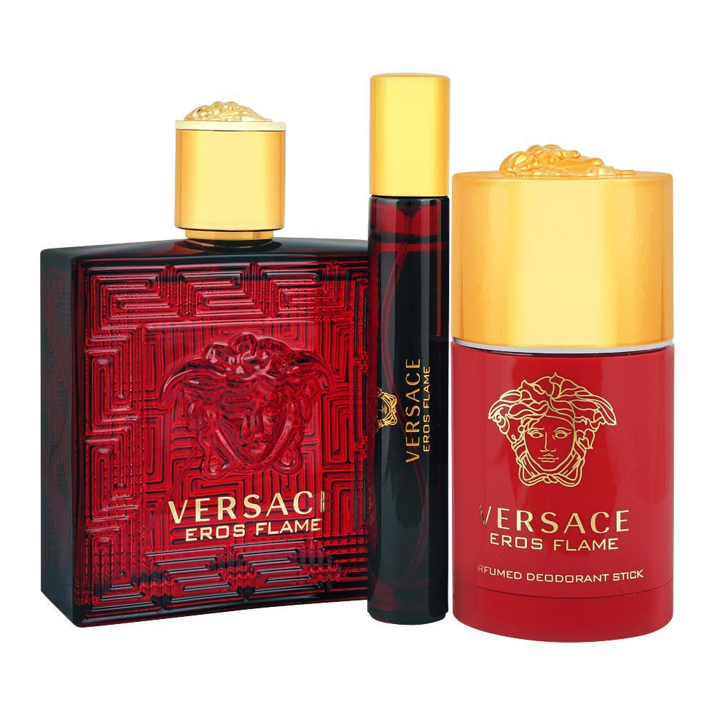 Versace Eros Flame Perfume Set For Men, EDP 100ml + EDP 10ml + Deodorant Stick 75ml