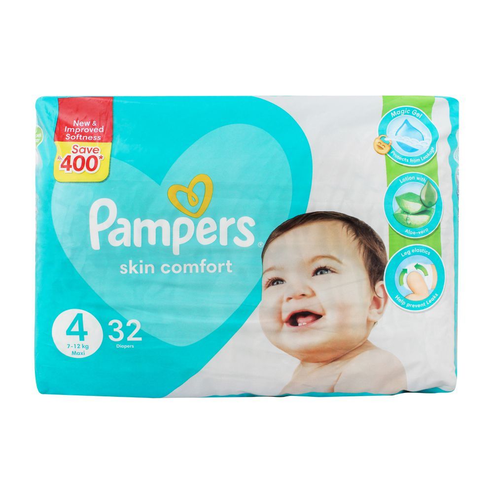 Pampers Skin Comfort Diapers, No. 4, Maxi, 7-12 KG, 32-Pack