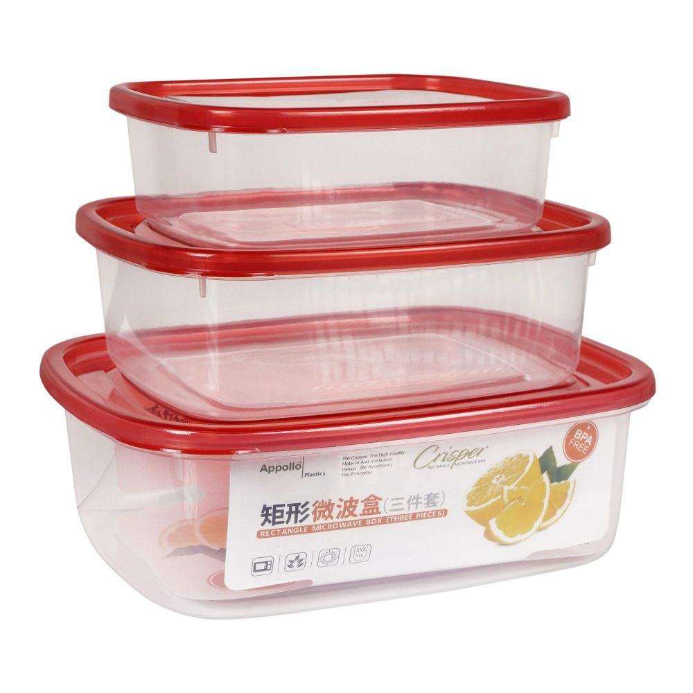Appollo Crisper Food Container, 3-Piece Set, Medium Red