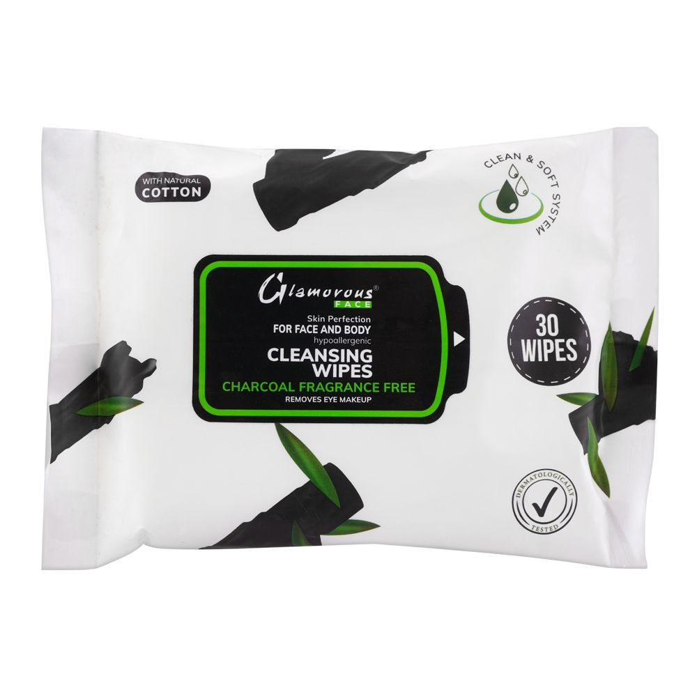 Glamorous Face Charcoal Face And Body Cleansing Wipes, GF1042, 30-Pack