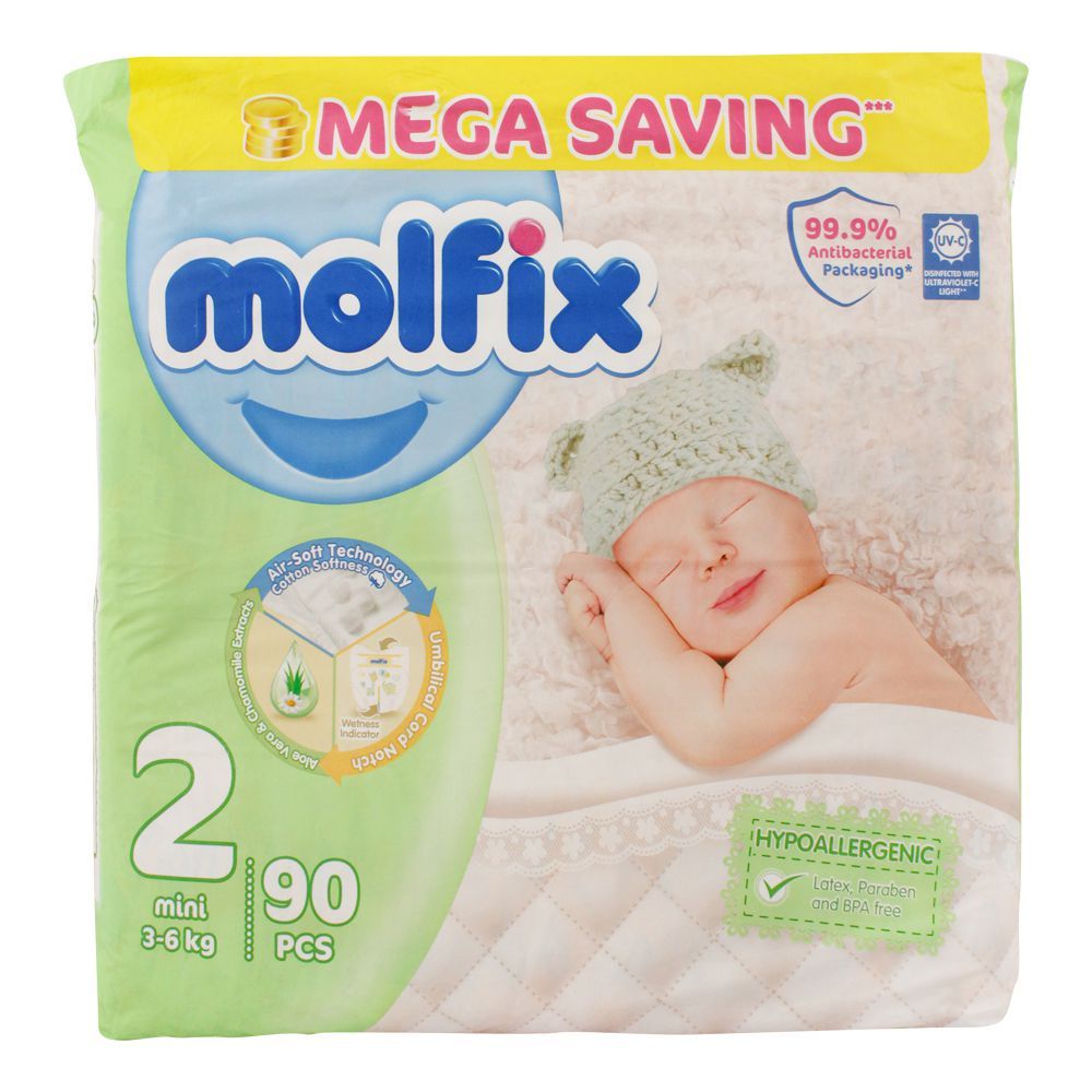 Molfix Diaper No.2, Mini, Mega Pack, 3-6 KG, 90-Pack