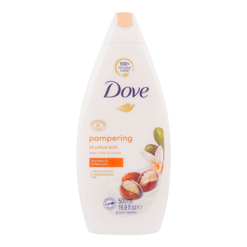 Dove Pampering Shea Butter & Vanilla Body Wash, 0% Sulfate SLES, 500ml