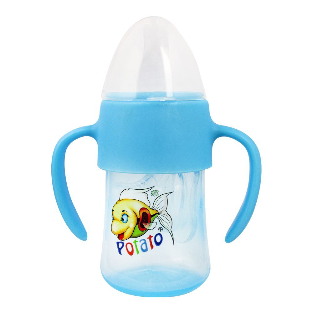 Potato Fast Flow Treat & Extra Soft Nipple Feeding Bottle With Handle, Blue, 180ml, P-6008
