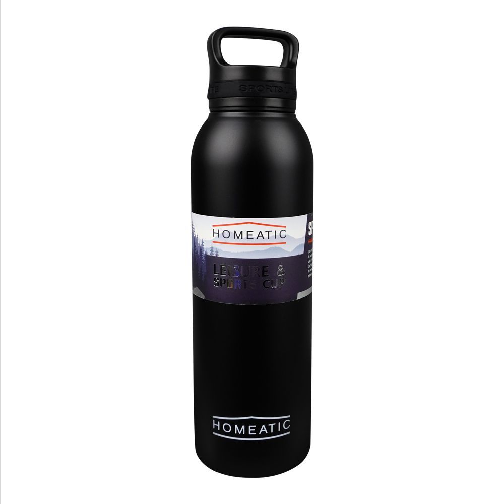 Homeatic Steel Water Bottle, 730ml Capacity, Black, HKA-034