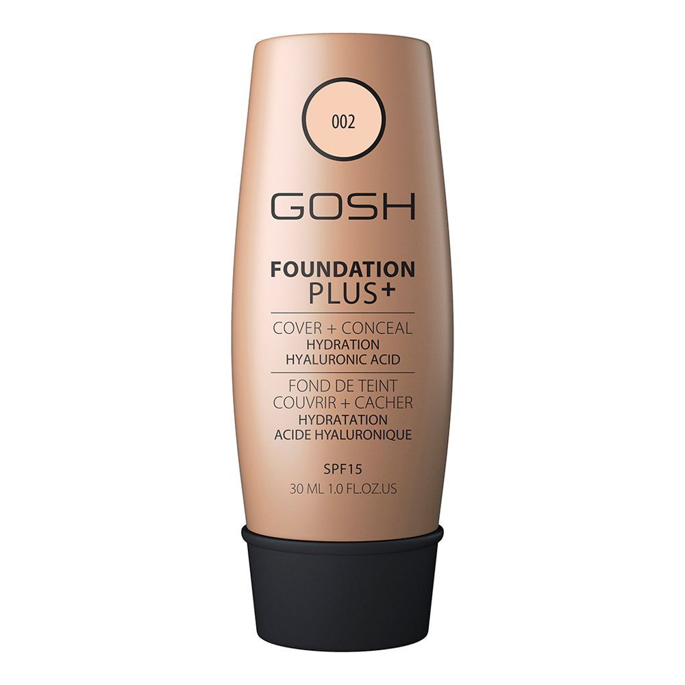 Gosh Foundation Plus Cover+Conceal Hydration Hyaluronic Acid, 002 Ivory, 30ml