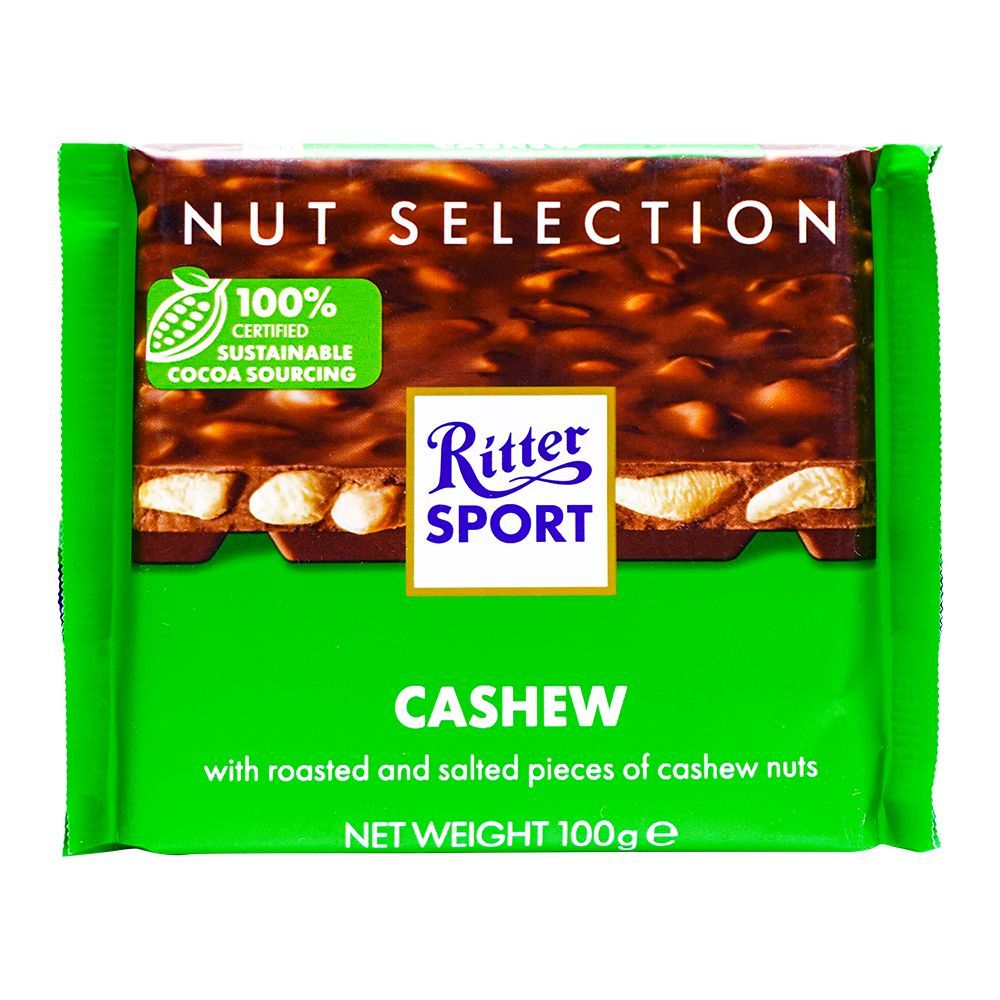 Ritter Sport Cashew Chocolate, With Roasted & Salted Pieces Of Cashew Nuts, 100g