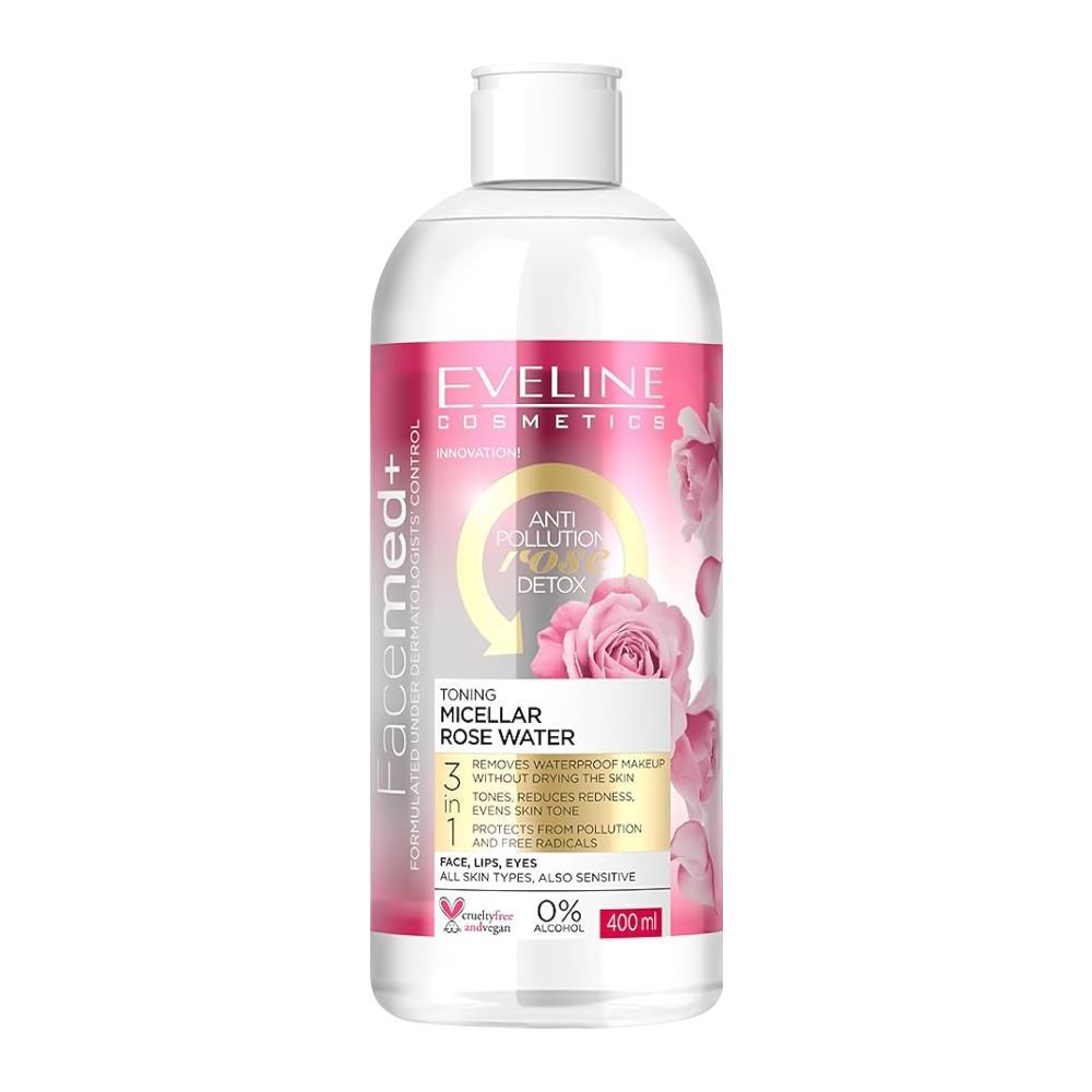 Eveline Facemed + Anti-Pollution Rose Detox Toning Micellar Rose Water, For All Skin Types, 400ml