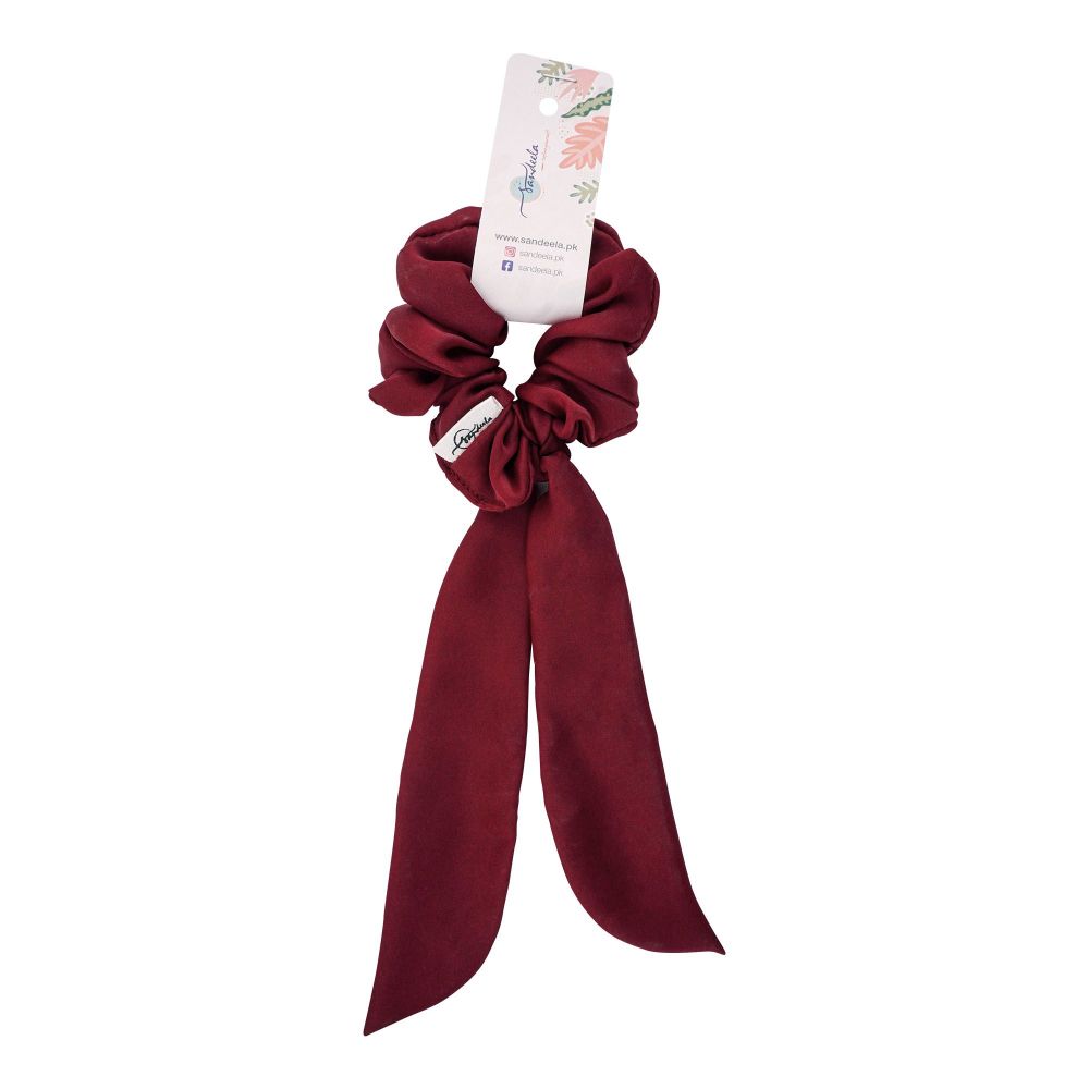 Sandeela Silky Bow Scrunchies, Maroon, 07-02-1029