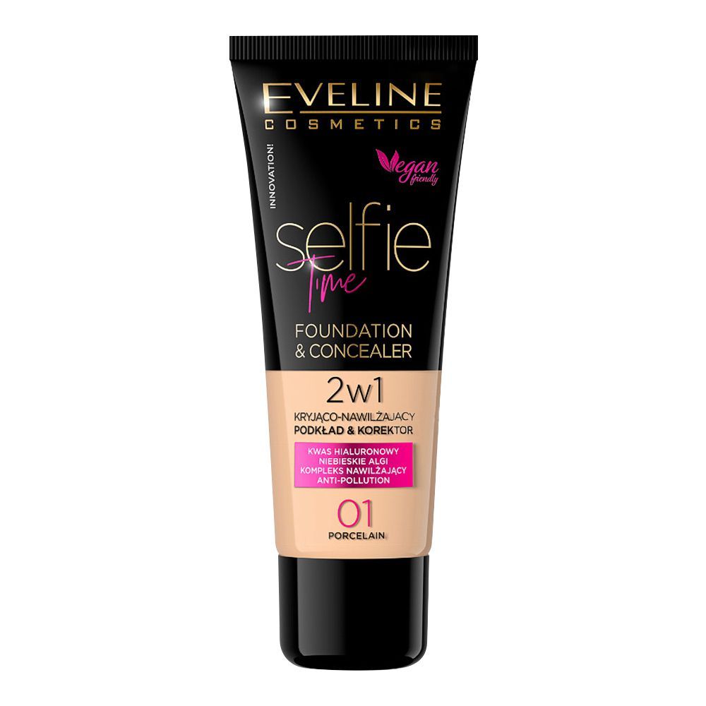 Eveline Selfie Time 2-In-1 Foundation & Concealer, 01, Porcelain