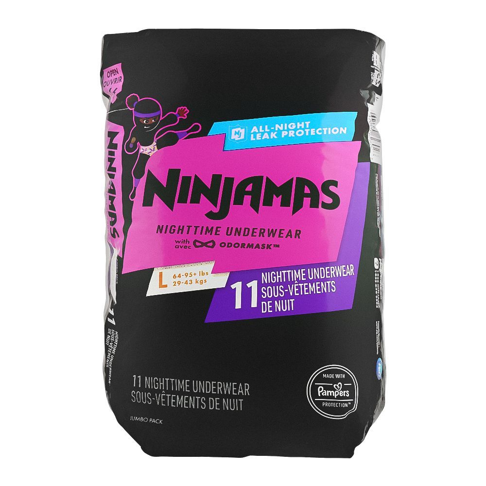 Ninjamas Nighttime Girl’s Underwear, L 29-43 KG, 11-Pack