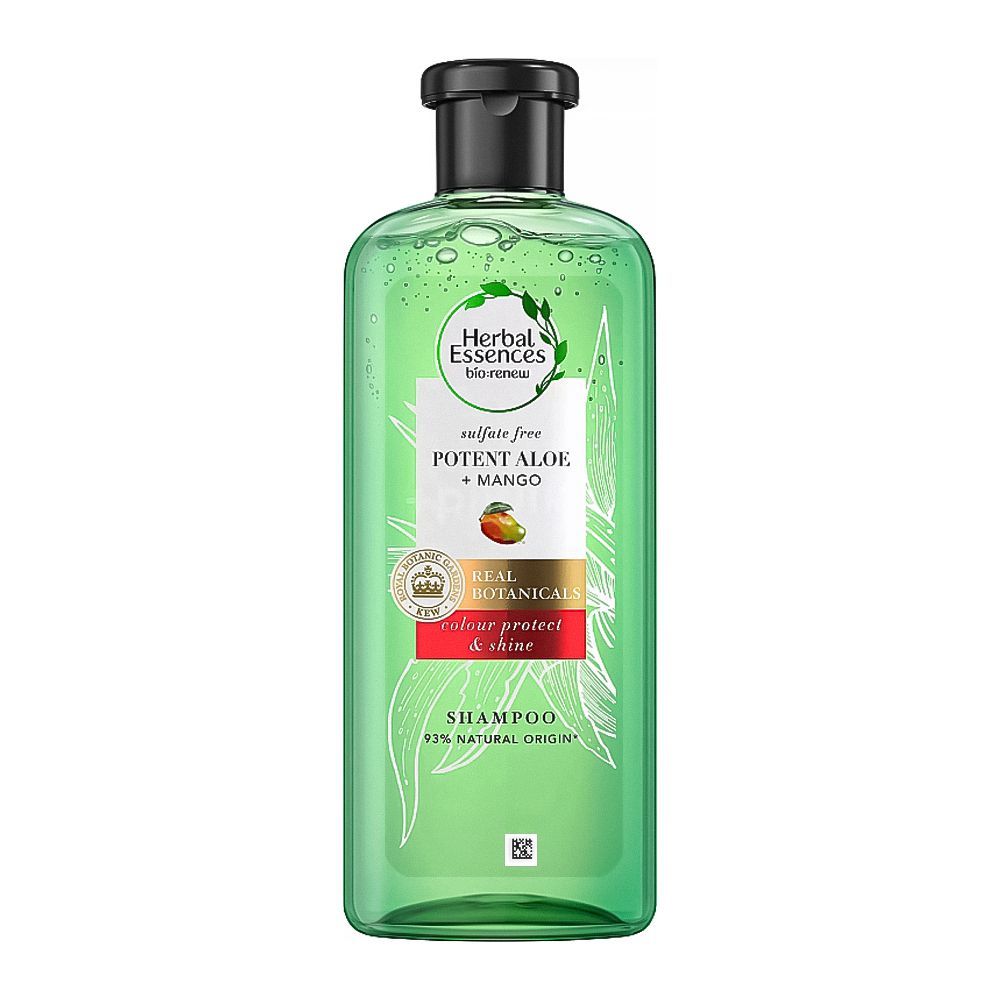 Herbal Essences Pure Sulfate Free Potent Aloe + Mango, Real Botanicals, Colour Protect & Shine Shampoo, 93% Natural Origin, 225ml