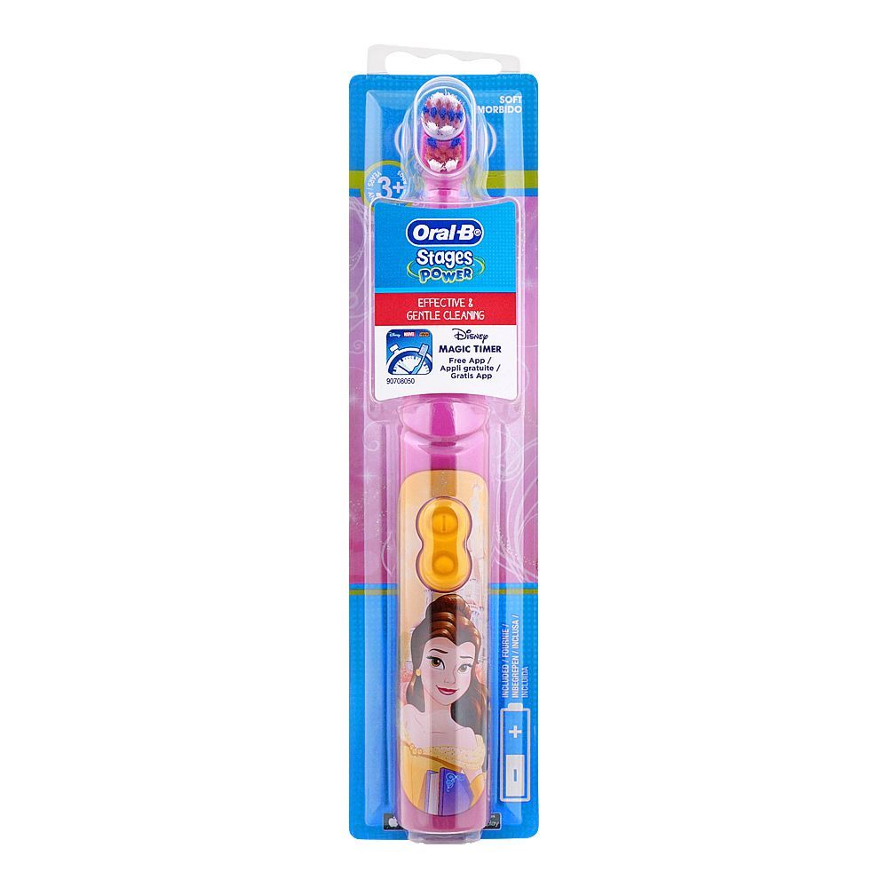 Oral-B Stages Power Disney Princess Belle Battery Tooth Brush, Effective & Gentle Cleaning, DB-3010, 3+ Years, Soft