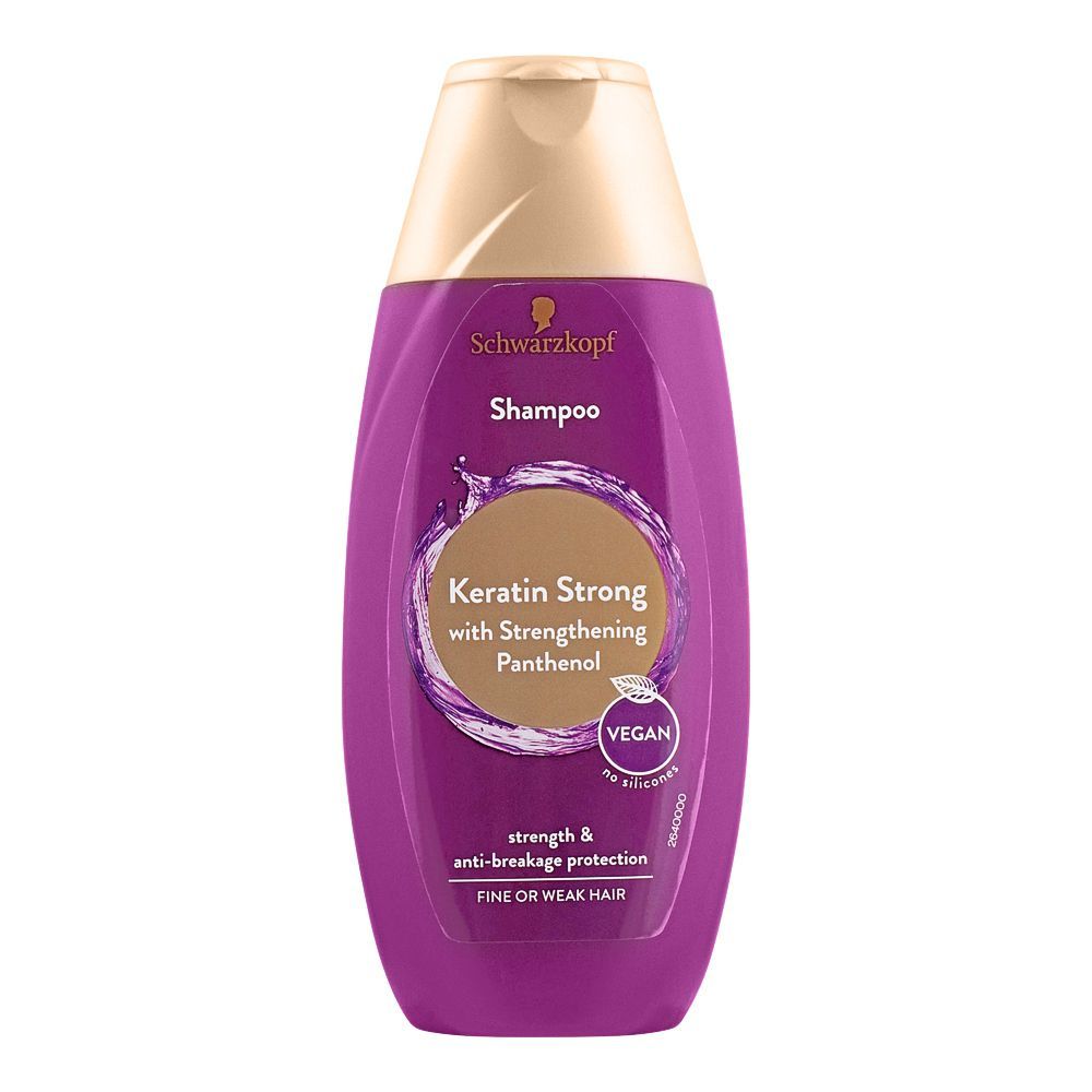 Schwarzkopf Vegan No Silicones, Keratin Strong With Strengthening Panthenol Shampoo, Strength & Anti-Breakage Protection, For Fine Or Weak Hair, 250ml