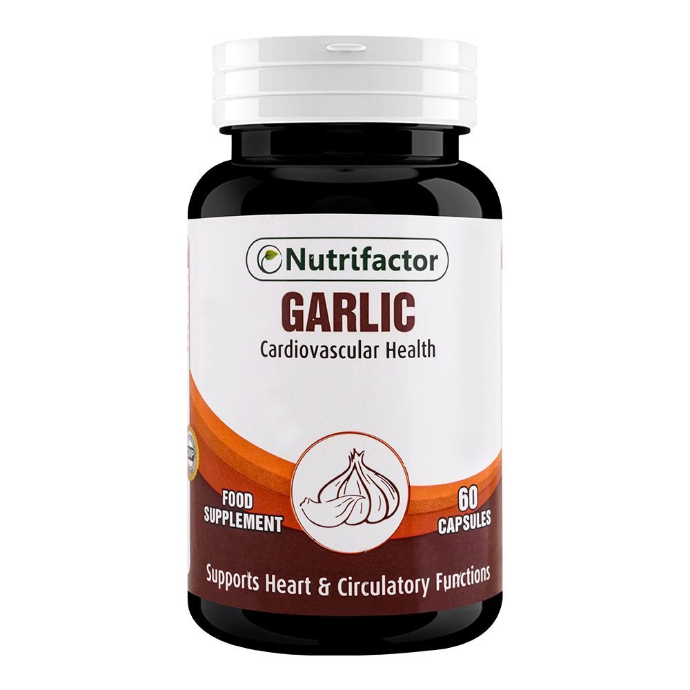 Nutrifactor Garlic Cardiovascular Health Food Supplement Capsules, Supports Heart & Circulatory System, Halal, 60-Pack