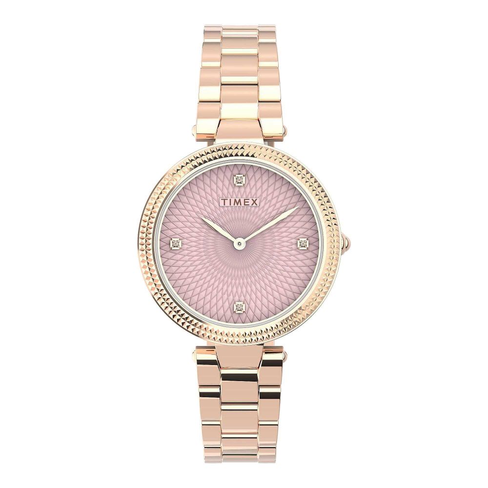 Timex Women's Designed Pink Round Dial With Rose Gold Bracelet Analog Watch, TW2V24300