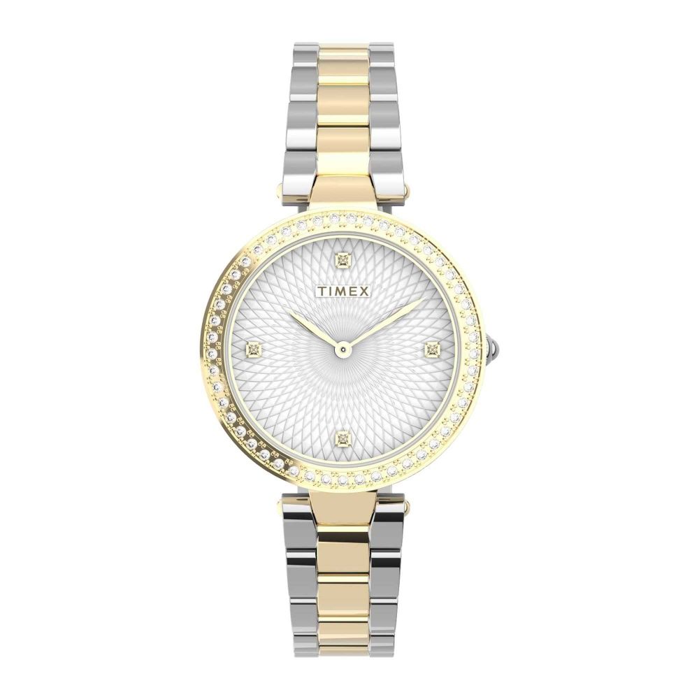 Timex Women's Designed Yellow Round Dial With Two Tone Bracelet Analog Watch, TW2V24500