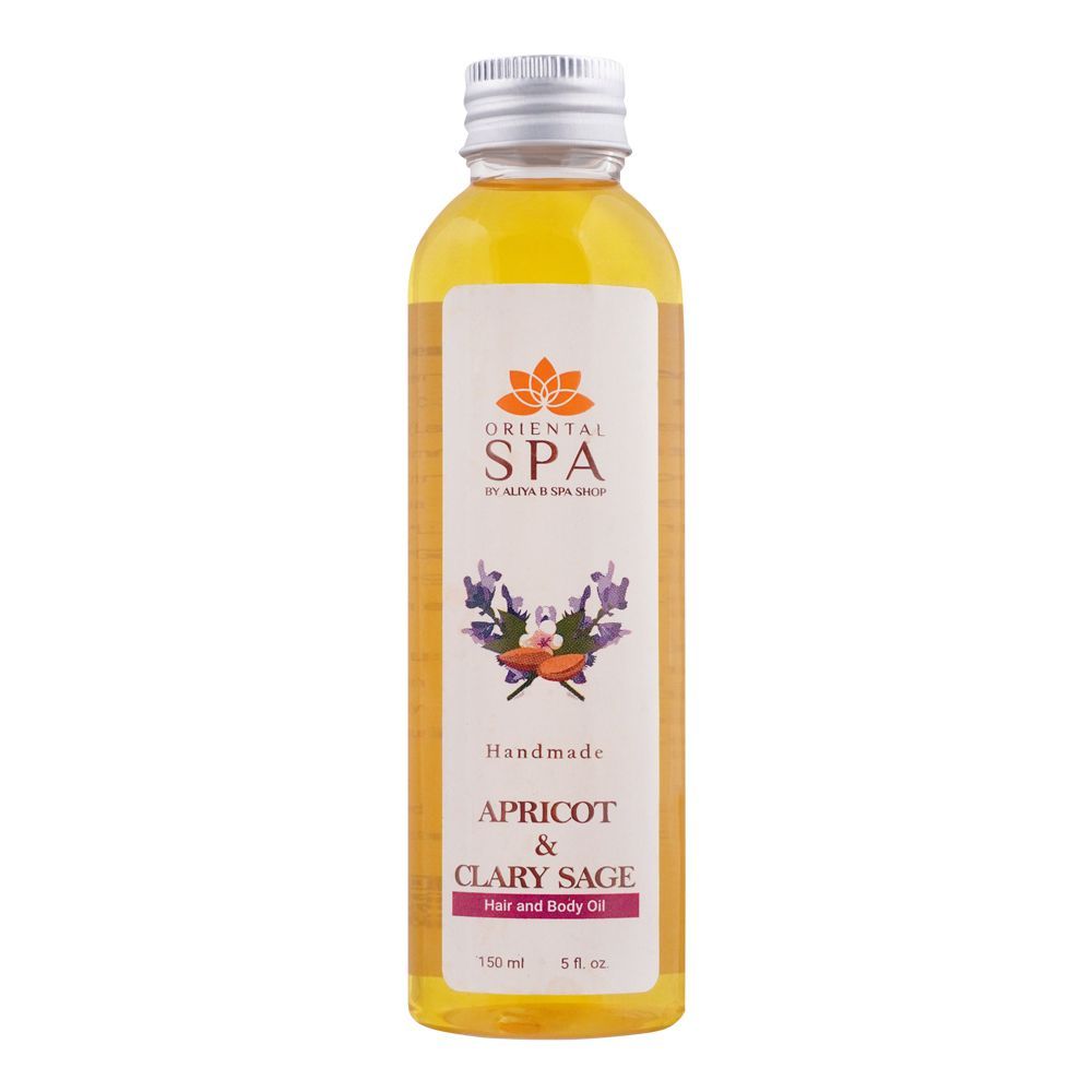 Aliya B Oriental Spa Apricot & Clary Sage Hair And Body Oil, Handmade, 150ml
