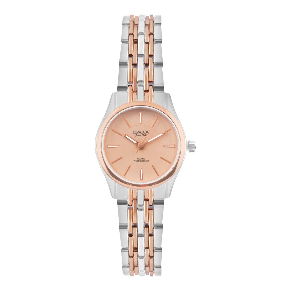 Omax Women's Pink Round Dial With Two Tone Bracelet Analog Watch, HSA054N00F