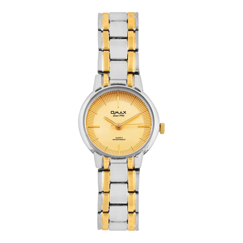 Omax Quartz Chrome Round Dial With Golden Background & Two Tone Bracelet Men's Analog Watch, ODC002Q002