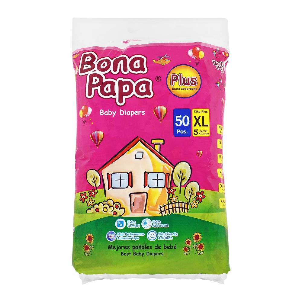 Bona Papa Plus Baby Diapers, X-Large, No. 5, 13+ kg, 50-Pack