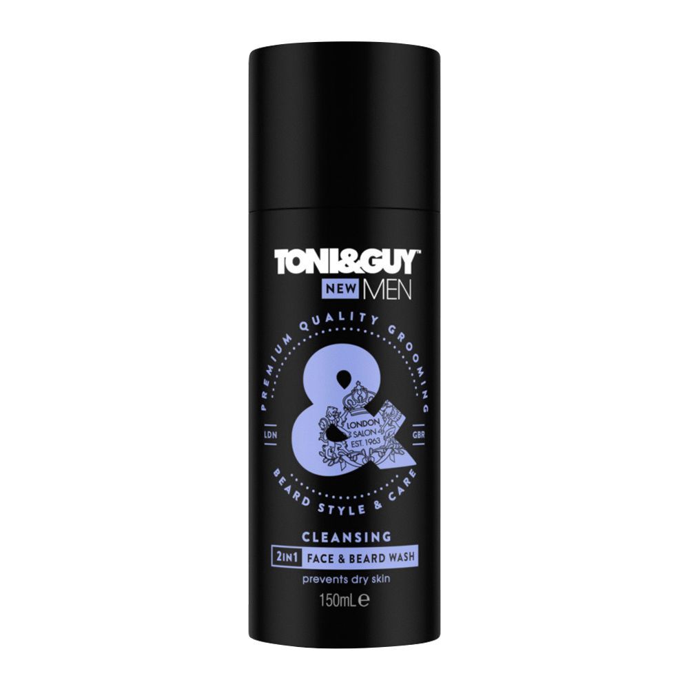 Toni & Guy New Men Cleansing 2-In-1 Face And Beard Wash, Prevents Dry Skin, 150ml