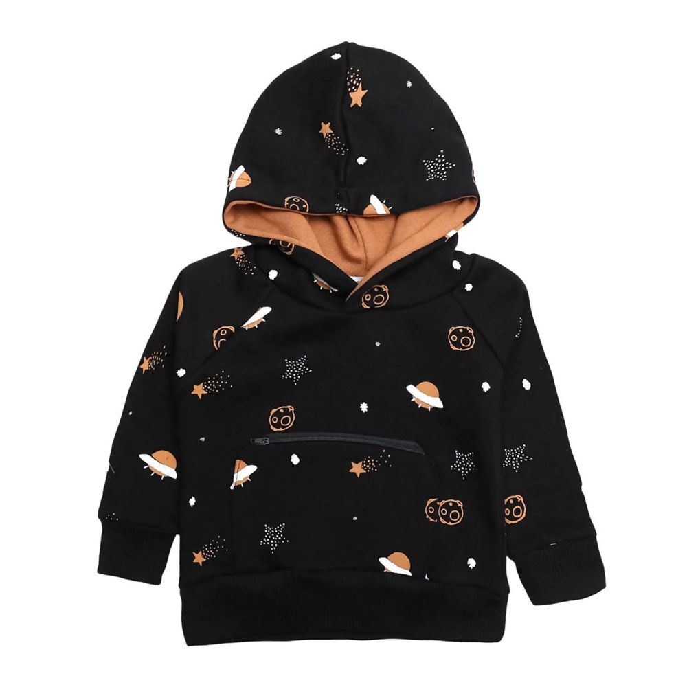 The Nest OFF To The Moon Long Sleeve Hoodie Kangro Pocket Jacket, Cashew