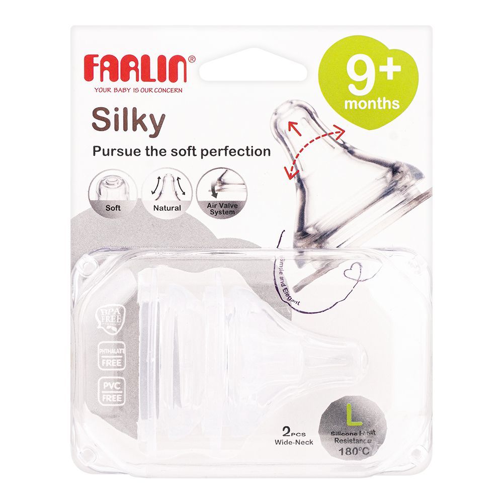 Farlin Silky Wide Neck Nipple, 9 Months+, 2-Pack, AC-22004-L